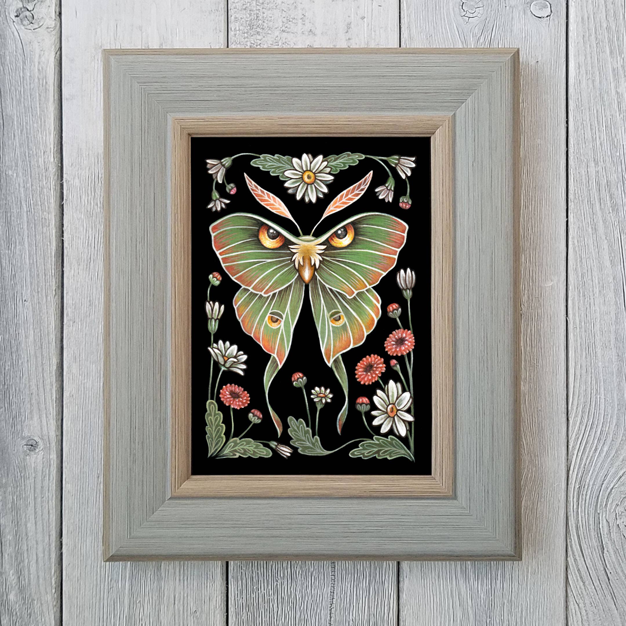 Moth Art Print Folk Decor: 5x7